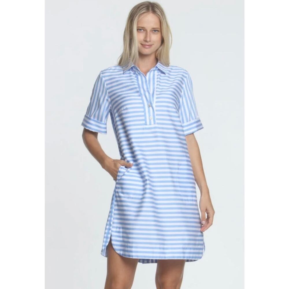 Hinson Wu Womans Sz Large Aileen Dress Short Sleeve Stripe Gingham Plaid